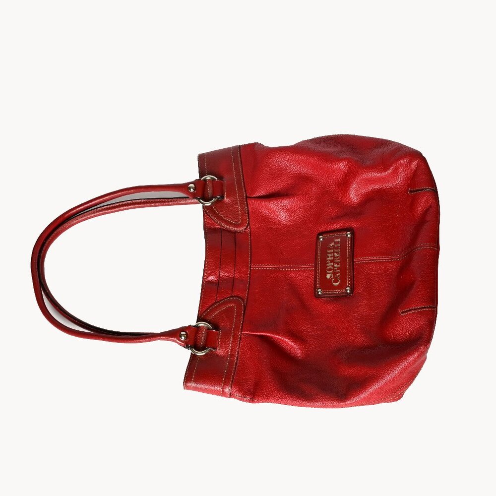 RED LEATHER SOPHIA CAPERELLI  Vibrant Shoulder Bag -Large Excellent! Italy - Picture 7 of 7